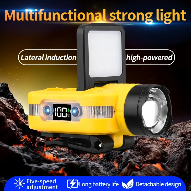 

1000LM LED Sensor Headlamp 1200mAh USB C Rechargeable Headlights with Digital Display Cap Clip Outdoor Fishing Head Flashlight