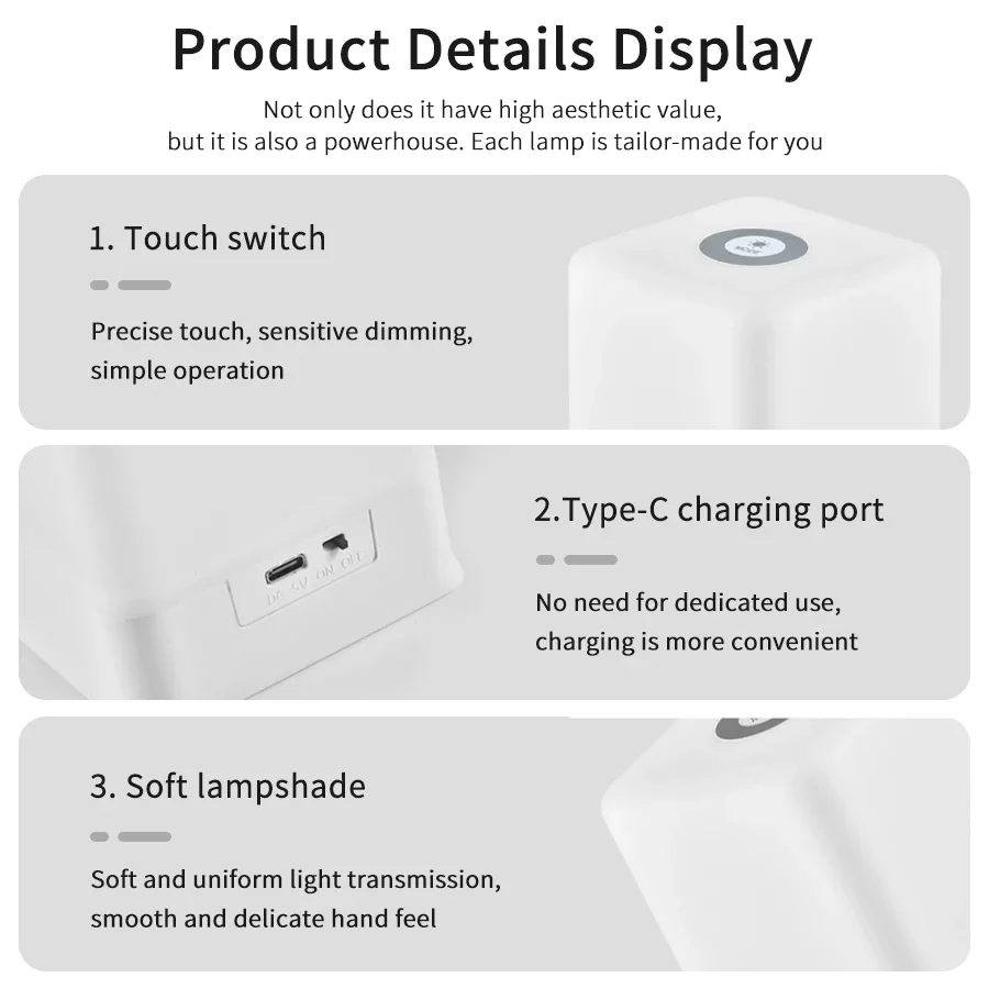 مصباح مكتبي صغير يعمل باللمس LED قابل لإعادة الشحن، ثلاثة ألوان، 16 لونًا، ضوء قابل للتعديل، ضوء نوم ناعم لغرفة النوم #6