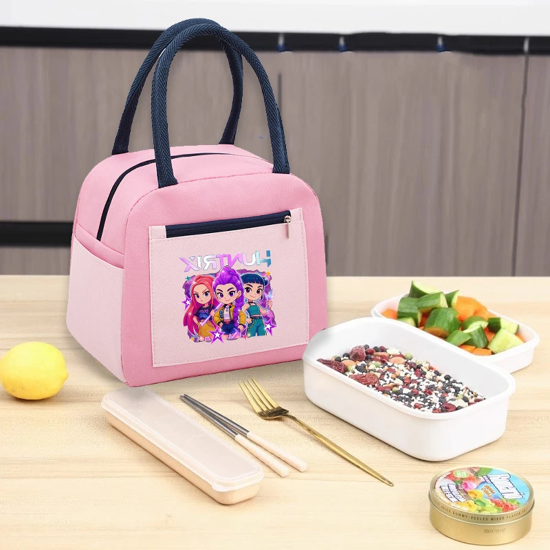 Cartoon KPop Demon Hunters Portable Lunch Bags Anime Cute Figures Freezer Camping Picnic Insulation Bag School Storage Handbag