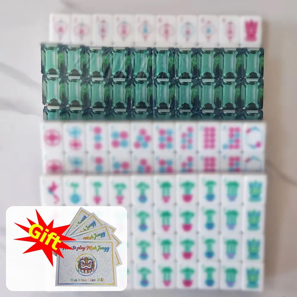 On Clearance Emerald Green Engraved American Mahjong Set 4-Layer Acrylic Luxury Mahjong Tiles Board Games Travel Mah Jongg Gifts