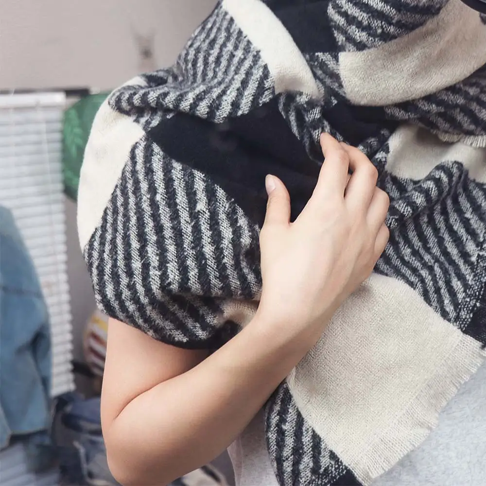 High Quality Korean Striped Plaid Scarf Thicken Casual Winter Men's Scarf Warm Long Checkered Scarf Males