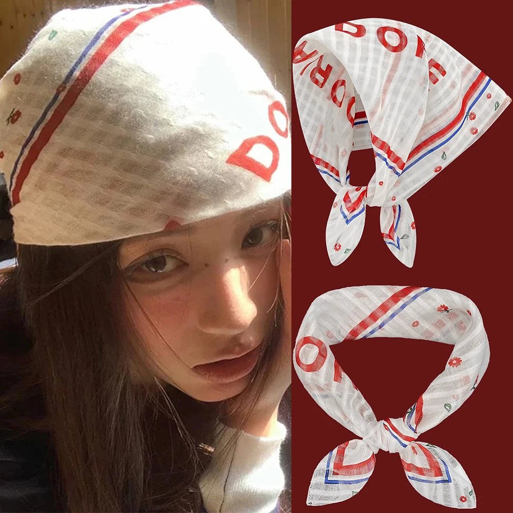 

Retro Letter Stripe Bandanas Square Scarf EX-Street Dance Hip Hop Trendy Headband Multi Purpose Headscarf Y2k American Style