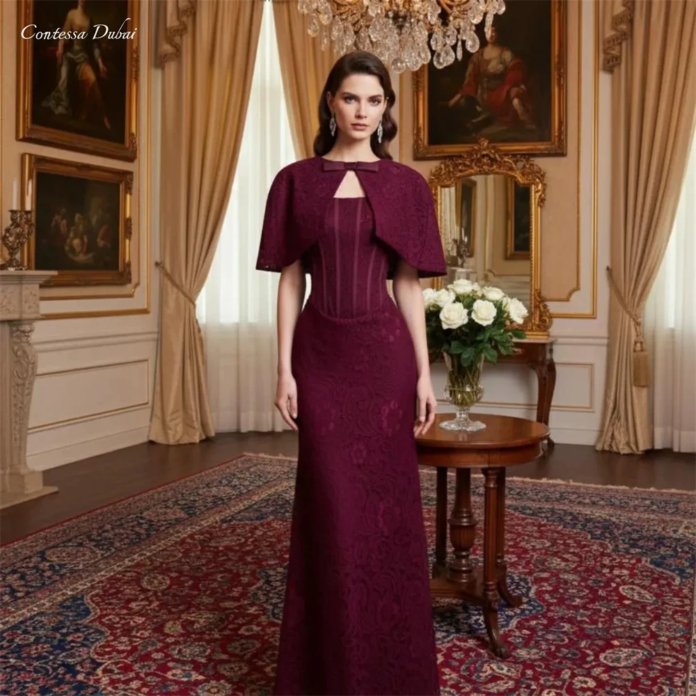

Contessa Custom Cape Sleeve Sheath Evening Dress Corset Keyhole robes de soirée Elegant Floor Length Formal Evening Gowns 2026
