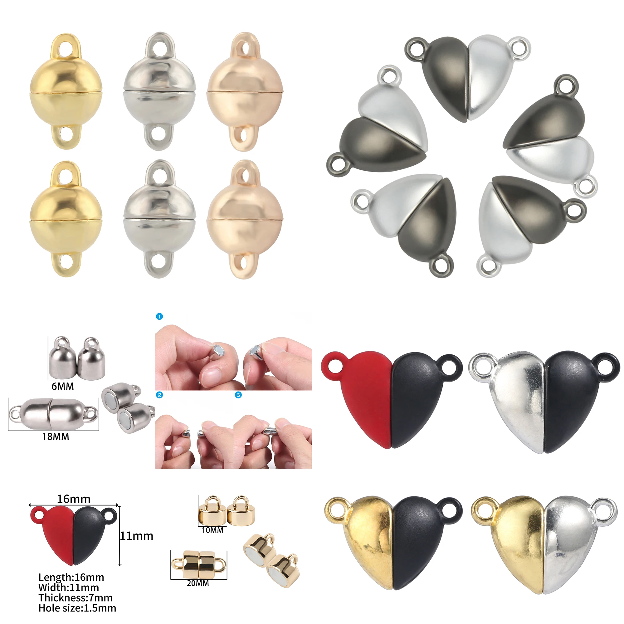 5/10Set Stainless Round Heart Strong Magnetic End Clasps Connector Multicolour For Jewelry Making DIY Bracelet Necklace Supplies