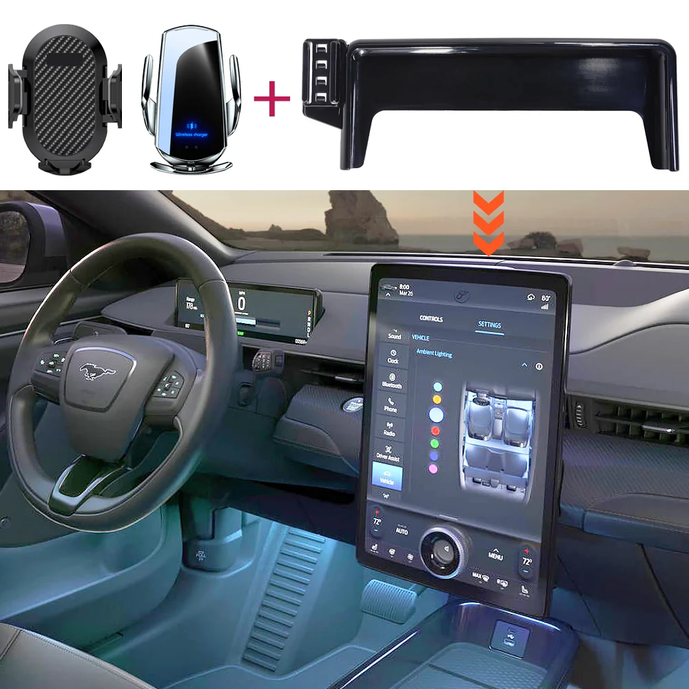 

For Ford Mustang Mach E 2021 2022 2023 2024 Car Phone Holder Screen Fixed Navigation Bracket Wireless Charging Car Accessories