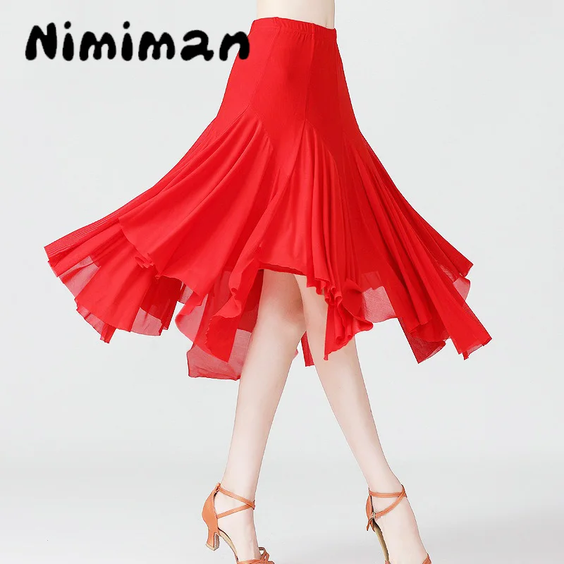 Women's Social Dance 360 Degree Long Swing Fashion Irregular Mid Length Skirt Latin Salsa Lombard Flamenco Dance Skirt Practice