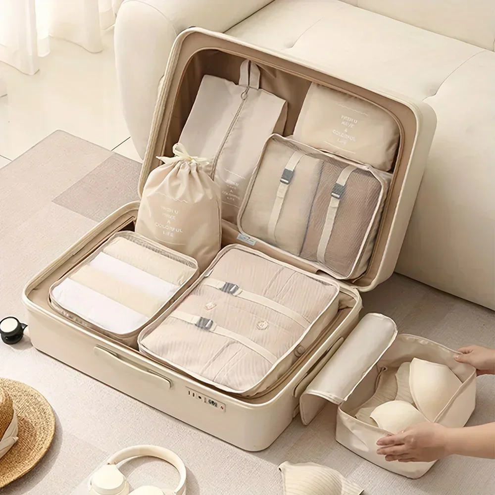 Storage Container Set of 7 Travel Essentials Toiletry and Makeup Bag Suitcase Clothing Shoes Underwear Organizer