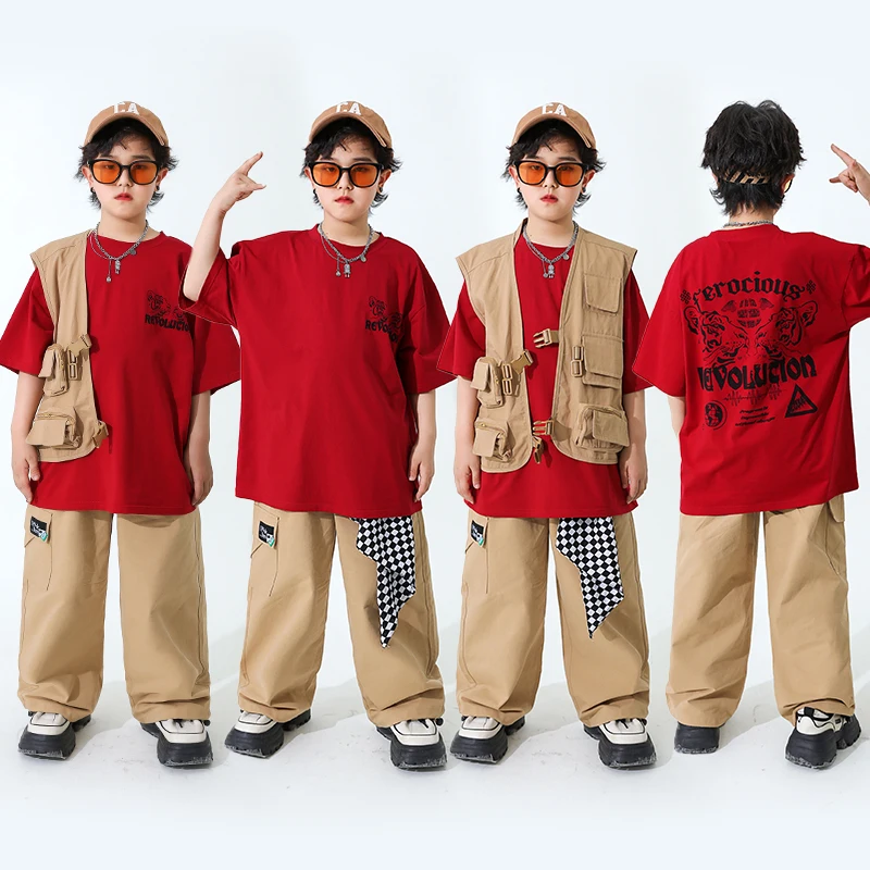 

Летняя одежда в стиле хип-хоп для детей, Свободный жилет, футболка, штаны для мальчиков, костюм для уличных танцев, тренировок, представлений, костюм для джазовой сцены для девочек, рейва