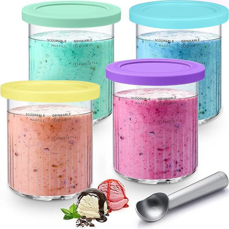 4 PCS Ice Cream Pints Containers 24 Oz Replacement For Ninja Creami Deluxe NC500 Series NC501 Ice Cream Makers Reusable