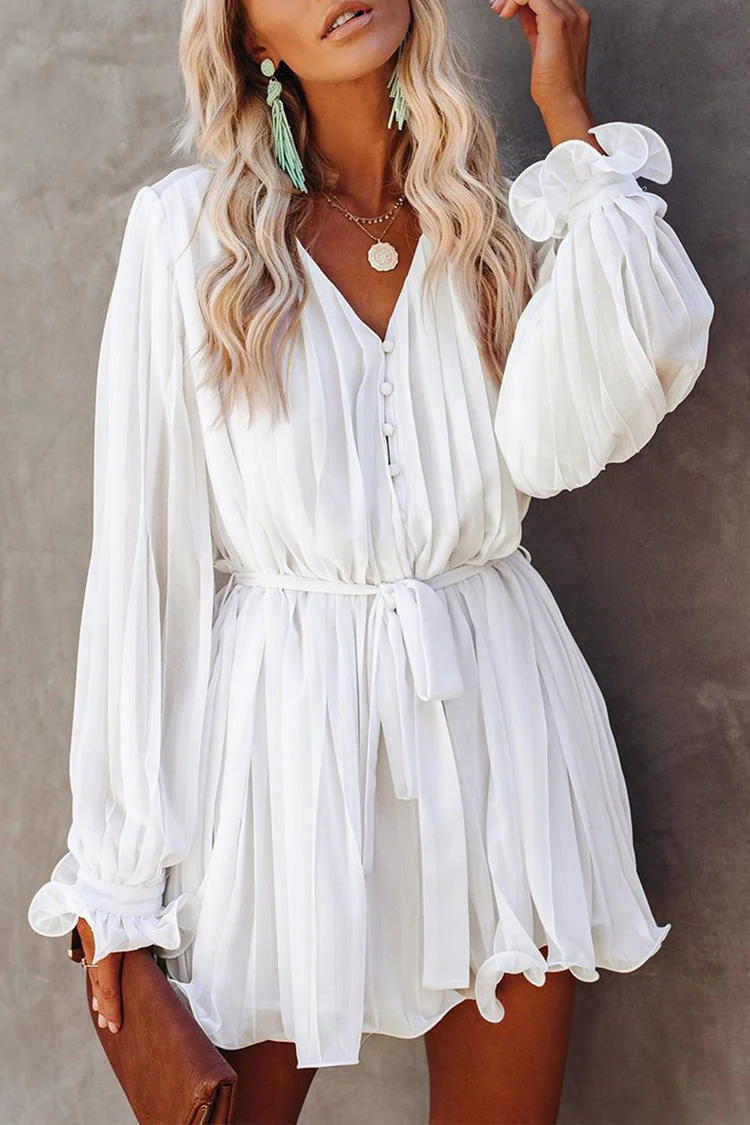 

GypsyLady Elegant Chic Ruffled Rompers Playsuits Tie Waist Buttons V Neck Romper Summer Spring Sexy Women Casual Jumpsuits New