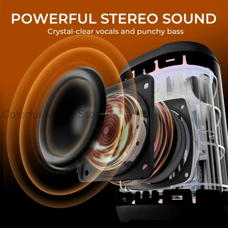 W-KING Speaker Bluetooth 5.3 Nirkabel Suara HiFi Kuat Bass Lampu RGB BT Kotak Musik Berkemah Luar Ruangan Portabel untuk Ponsel Pintar