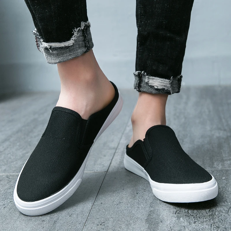 Canvas Half Shoes For Men Mules Sandals Slip On Flats Summer Loafers Slippers Man Slides Backless Mens Casual Driving Shoes 2024