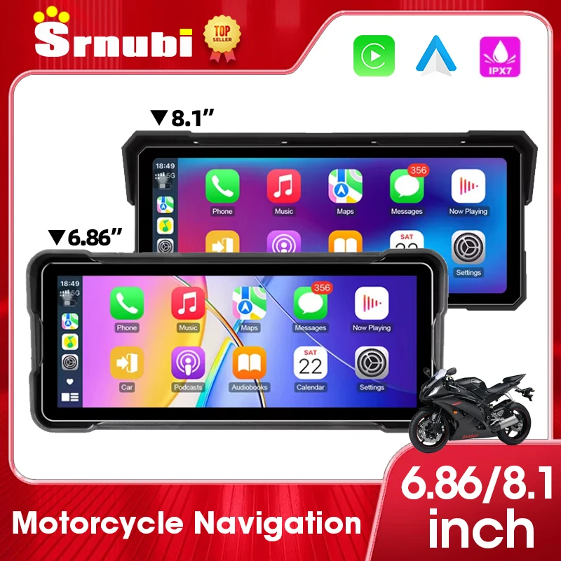 6.86/8.1'' Motorcycle GPS Wireless Carplay Android Auto Motorcycle Navigation Multimedia Waterproof IPX7 Screen Moto Accessories