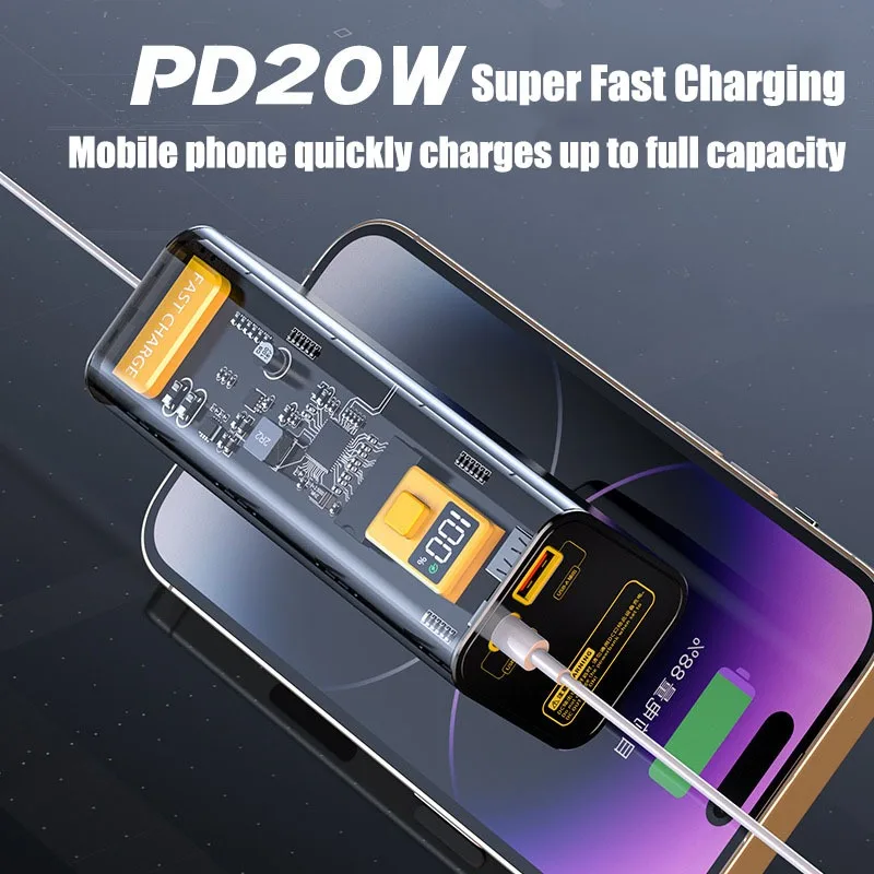 40000mAh Power Bank Large Capacity Transparent Mecha Industrial Wind Powerbank Super Fast Charging External Battery Charger