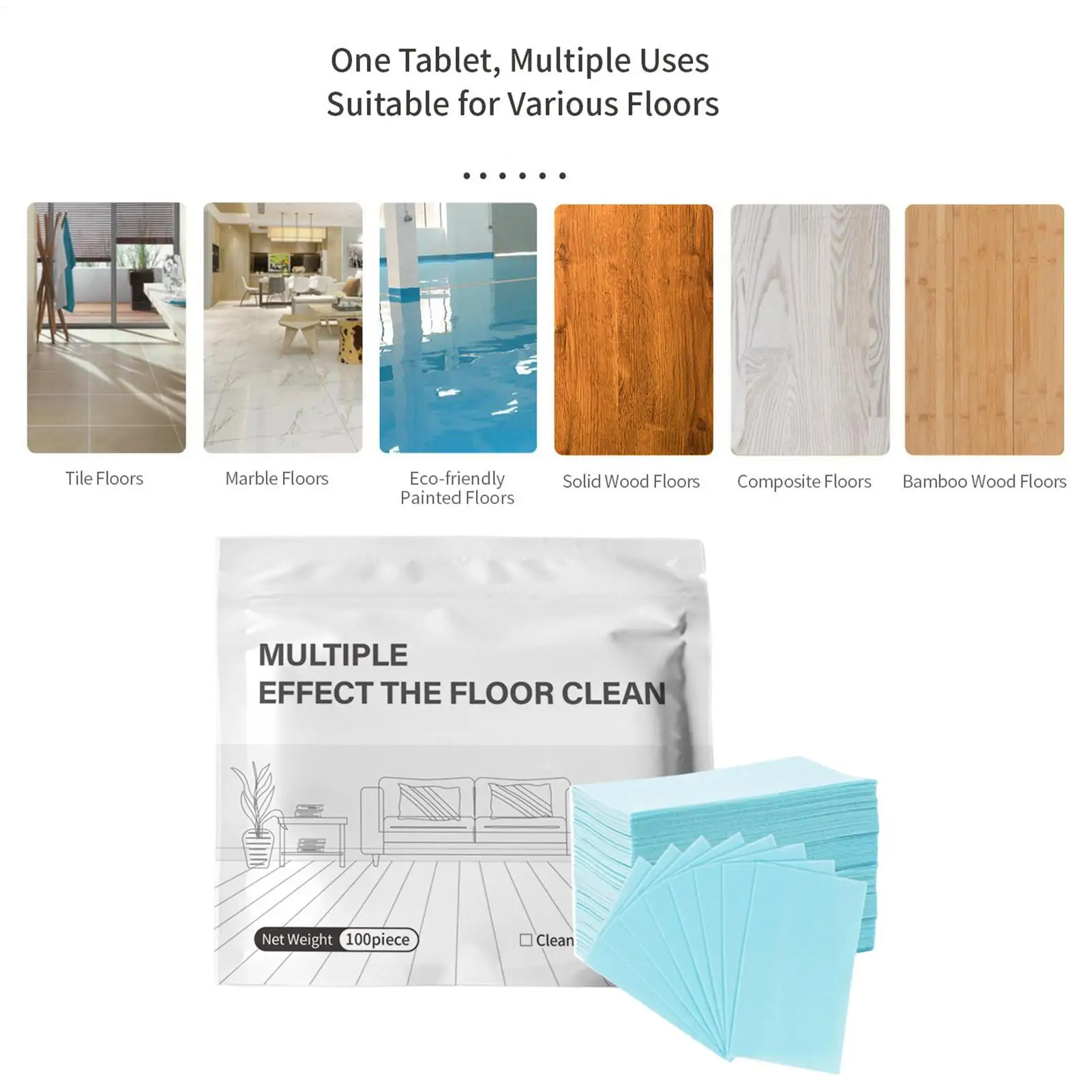 Floor Cleaner Tablets 100-Count Multipurpose Deep Clean Hardwood Floor Cleaner Mop Solution for Hardwood Tile Wood Home Kitchen