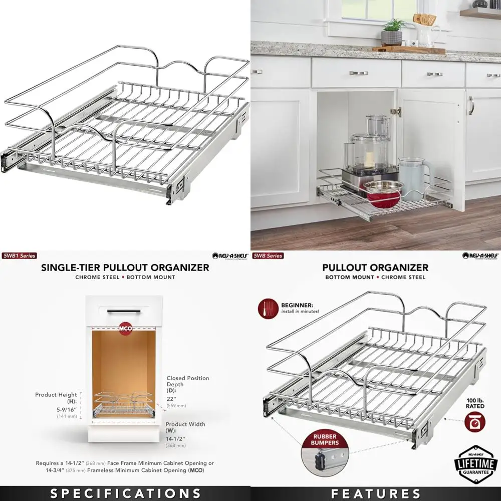 

Выдвижной проволочный органайзер для кухонного шкафа с выдвижным ящиком и корзиной, 15 x 22 дюйма, решение для хранения в кладовой