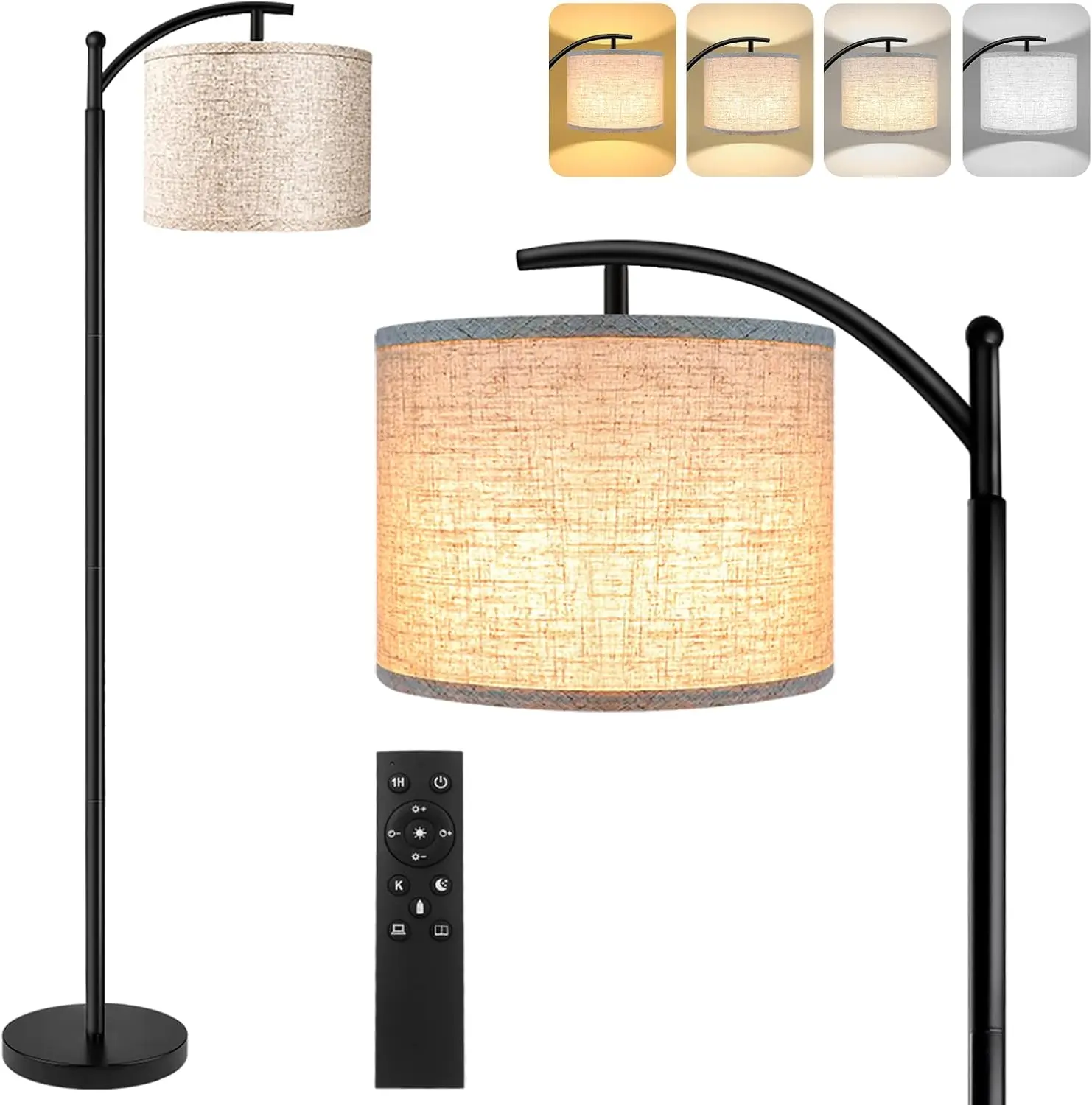 

Modern LED Floor Lamp with Remote Control, 4 Color Temperatures, Adjustable Brightness for Living Room, Bedroom, Office - Black