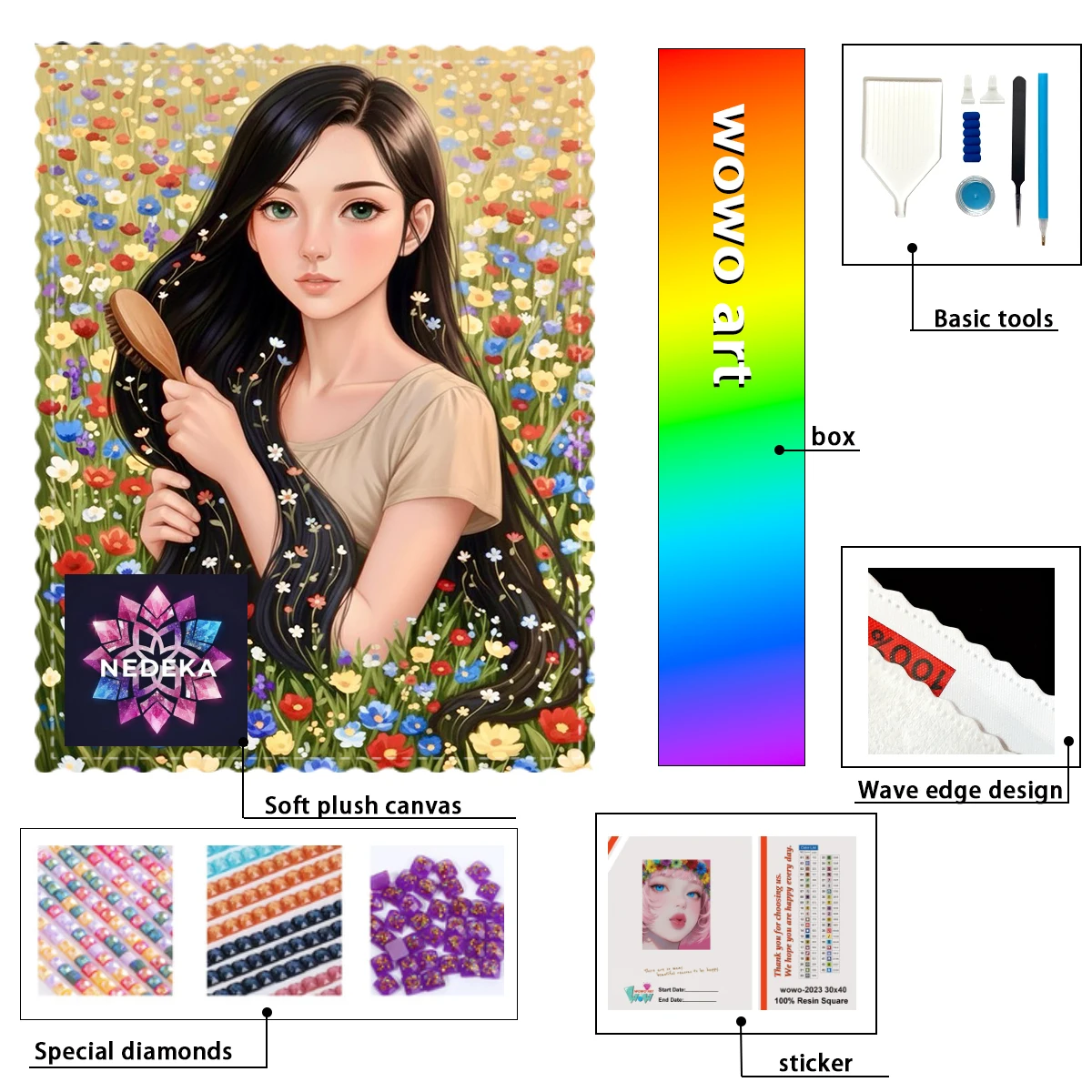 

【NEDEKA_ Diamond Art】The girl combing her hair among the flowers AB Rhinestone FD Rhinestone Perfect Resin Diamond