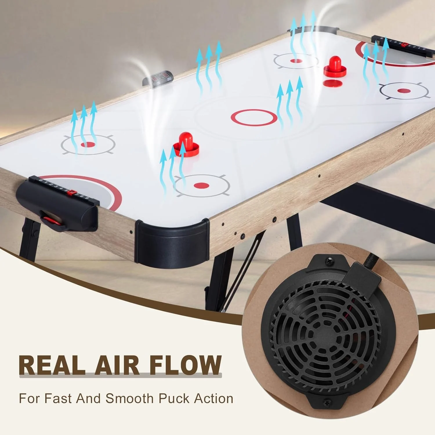 Powerful 12V Motor Folding Air Hockey Table 54in LED Electronic Scoring Sports Gaming Set for Adults & Kids Made of MDF Material