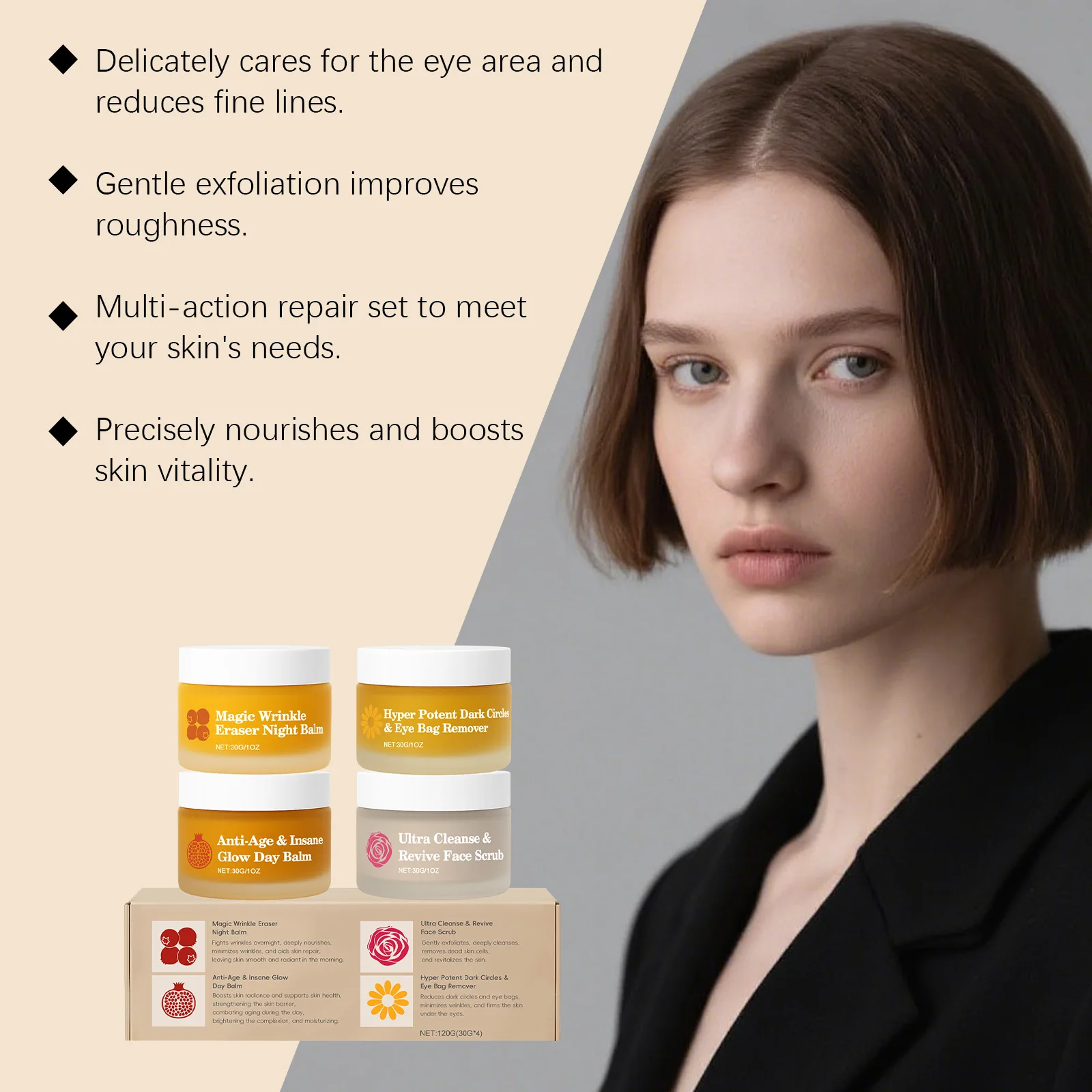 Multi-effect Day & Night Skin Care Suit Cleaning Moisturizing Reduce Dark Circles Multi Functional 4-Piece Set Skincare Products view 5