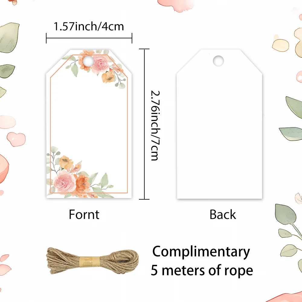 40 buah label bunga kosong untuk hadiah, pernikahan, pesta pra-ikah, ulang tahun, kartu pesan, kartu ucapan, dengan tali goni termasuk.