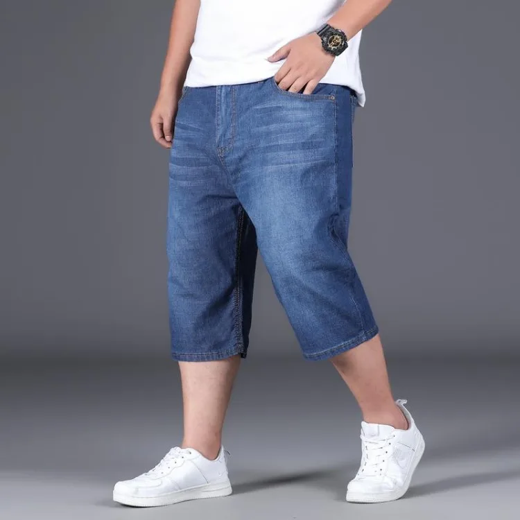 Pantalones vaqueros cortos de talla grande para hombre, Shorts holgados de verano, 45-150kg