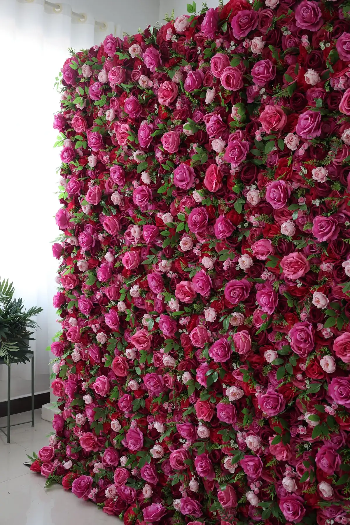 Royal 3D luxury Violet rose green leaves Curtain Flower Wall Outdoor Wedding Backdrop Decoration Events Prop Window Display