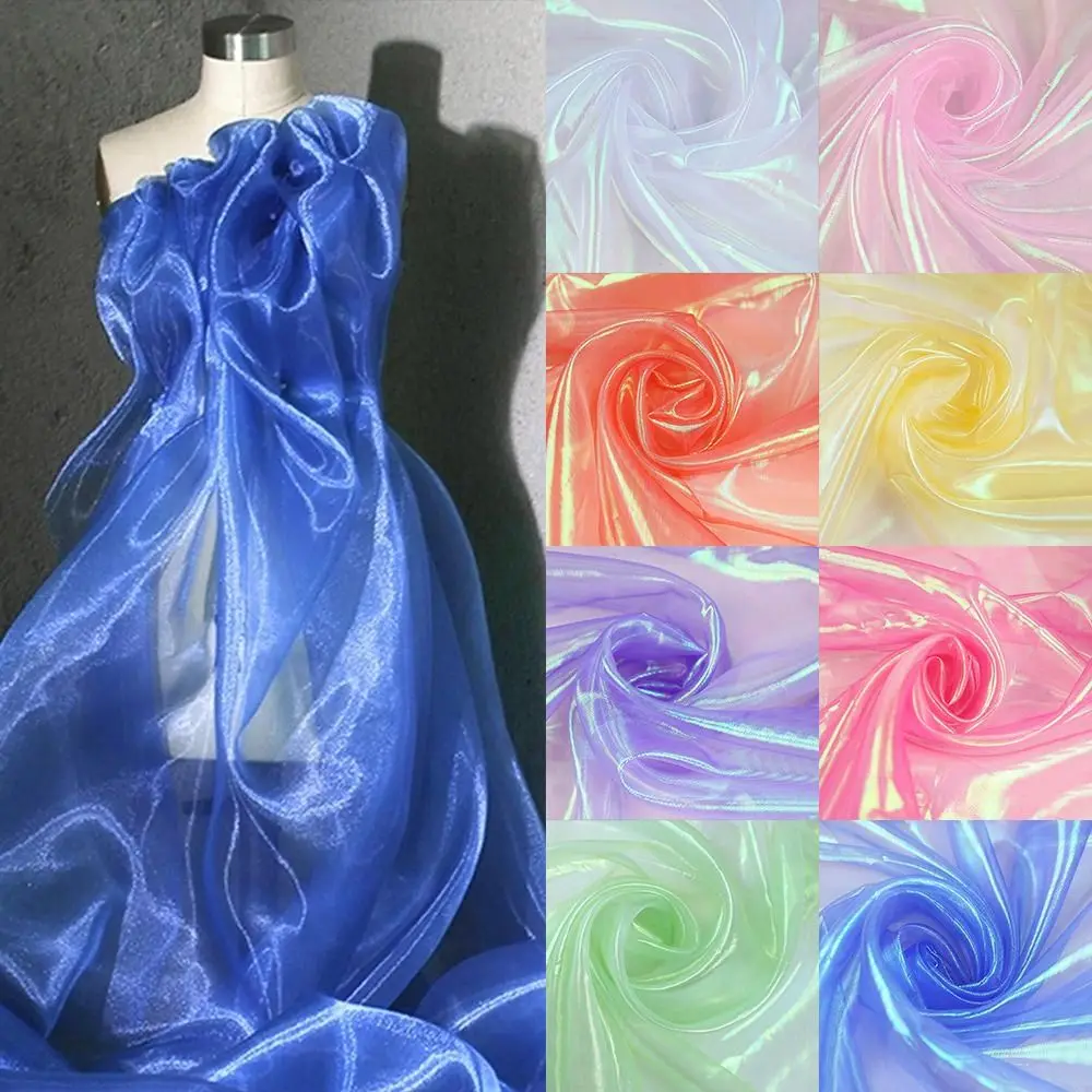 Handmade Materials Shiny Laser Tulle Transparent Thin Decor Voile Organza Fabrics Wedding