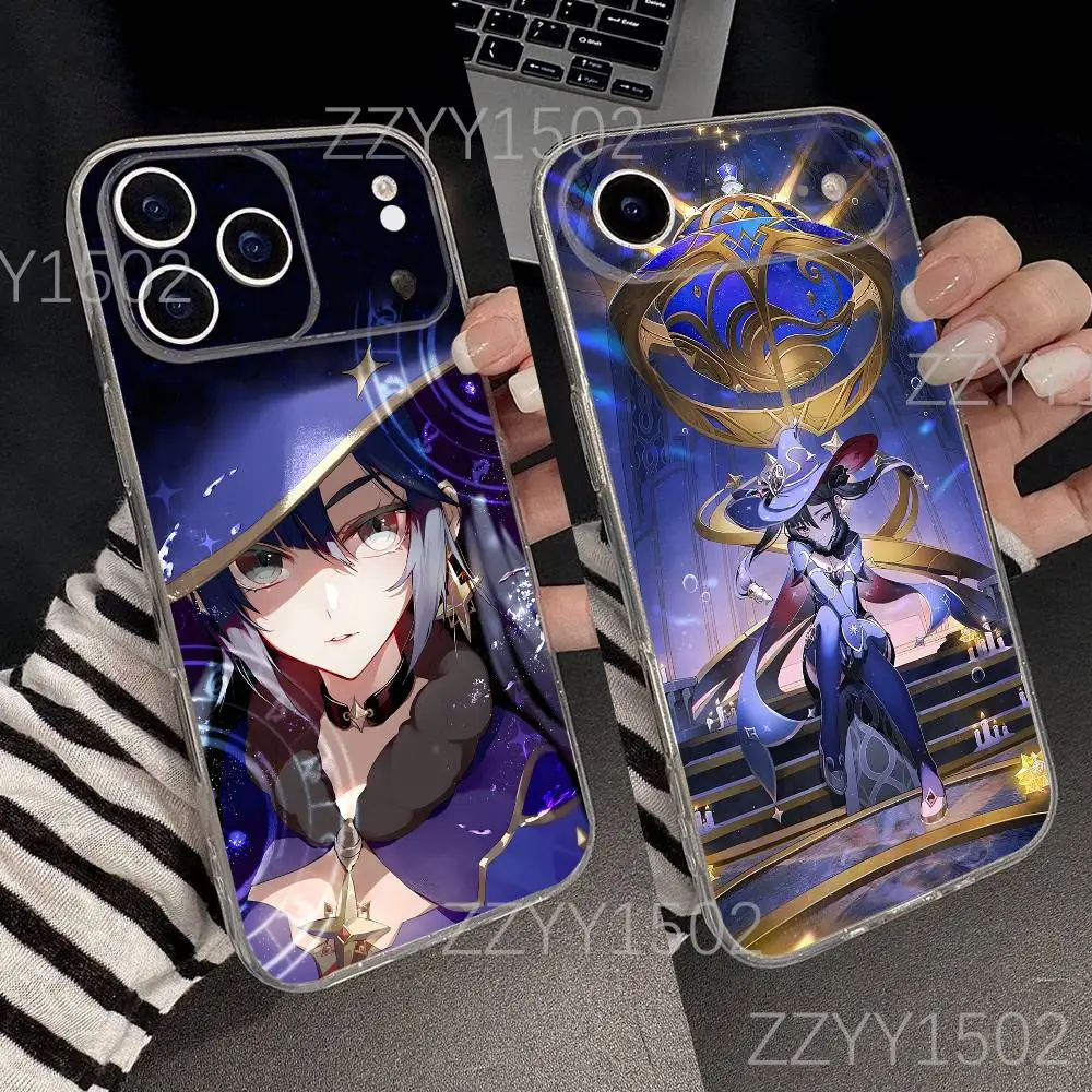 

G-Genshin Impact Mona Phone Case For iPhone 17,16,15,14,13,12,11 Pro,Max,Plus,X,XS,XR,SE4,E Mini Transparent Soft