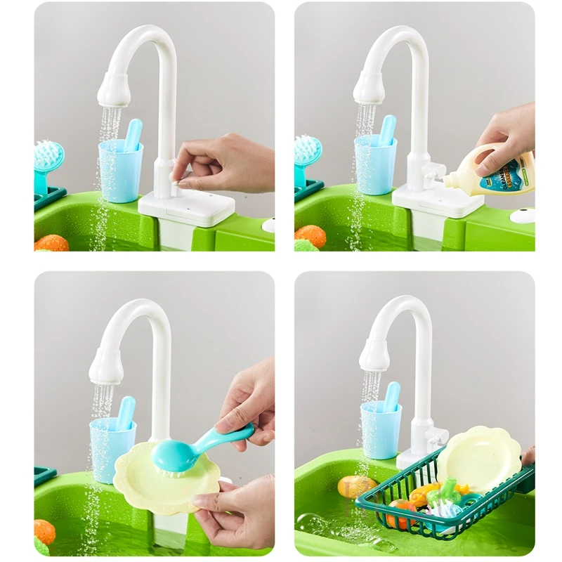 Bambini cucina lavello giocattoli lavastoviglie elettrica che gioca giocattolo con acqua corrente finta gioca cibo pesca giocattolo gioco di ruolo