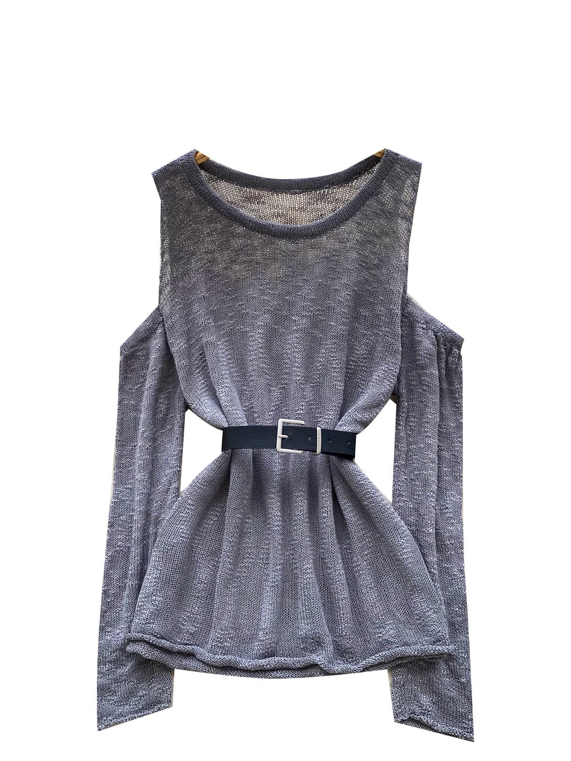 

Korean Simple Design Long Sve Knitted Top Women's Faion Belted Waist T-irt Spring Autumn Season V-Ne Open Cardigan