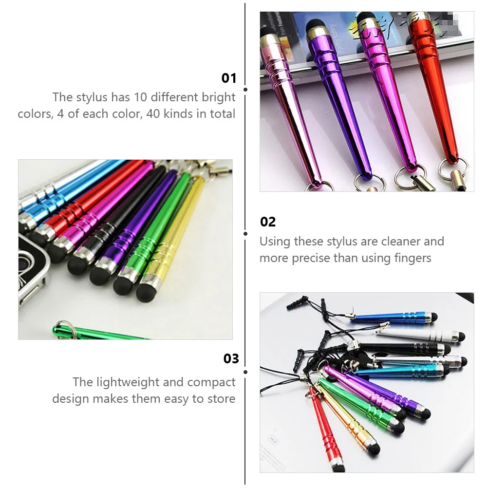 

40Pcs Capacitive Stylus Pens 10 Colors Lightweight Compact Universal Touch Screen Mobile Phone Game Console Tablet Stylus