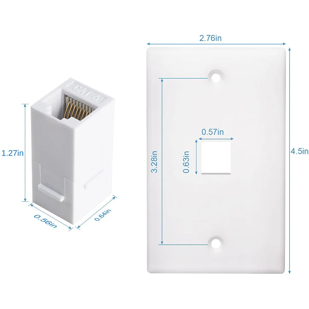 A88M 2-pack 1-poorts Ethernet-wandplaat, Keystone Jack-wandplaat met RJ45 Keystone vrouwelijk naar vrouwelijk inline koppeling