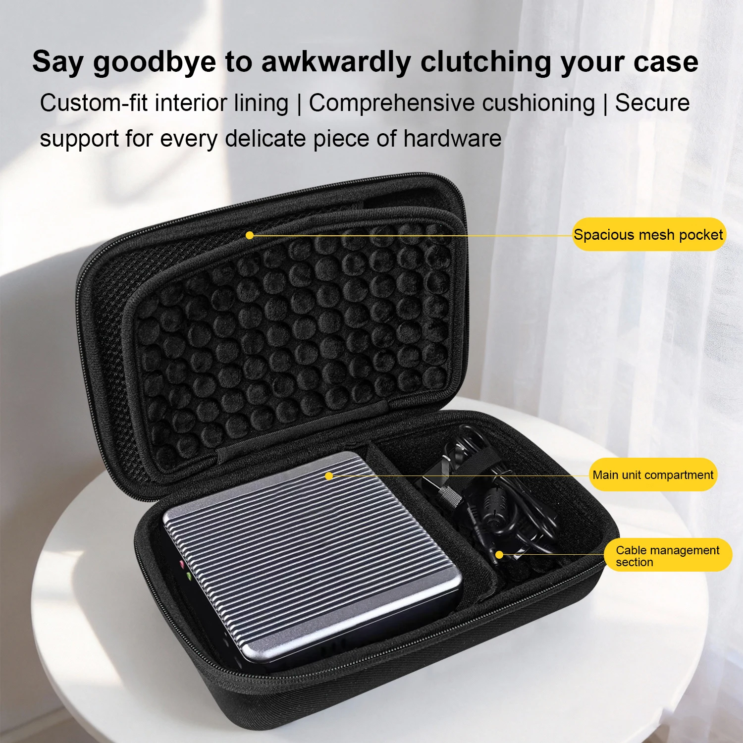 Hard Shell Carrying Case for Mini PC, Water-Resistant Travel Bag with Custom Fit Foam & Cable Pocket, Protective Cover