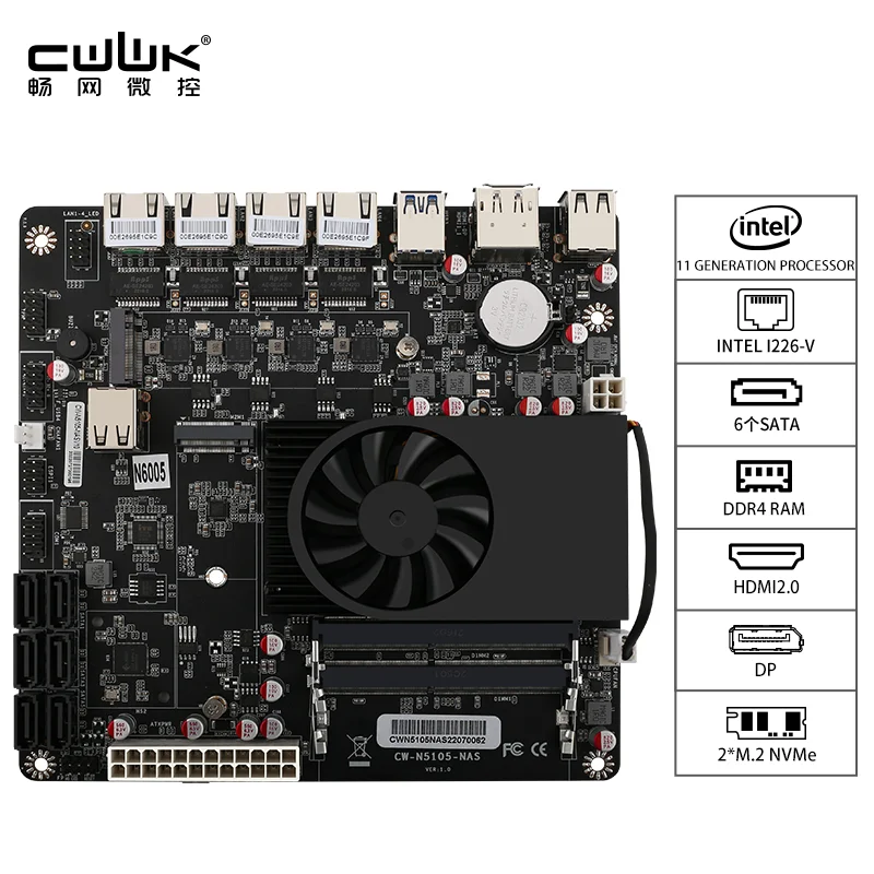 N5105/N6005 NAS Demon Board/Enam SATA3.0/ Dual M.2/ITX/Empat I226-V Nics.