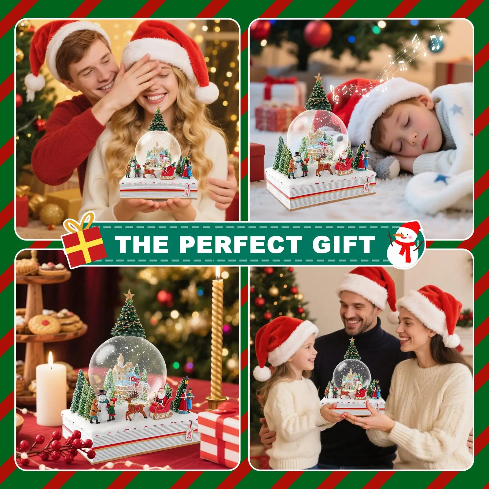 

Perfect Christmas Gift Musical Crystal Ball Bible Pedestal with Enchanting Winter Village Scene, Carriages & Snowmen, a Heartwa