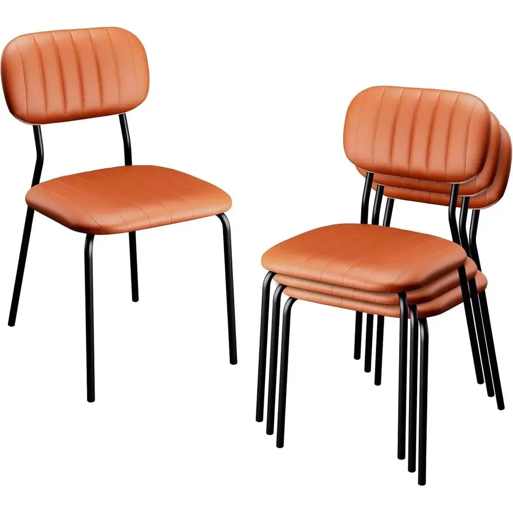 Stackable 4-Piece Dining Chair Set with PU Padded Seat, Metal Frame, Ideal for Home, Kitchen, Office, Waiting Rooms, Churches, a
