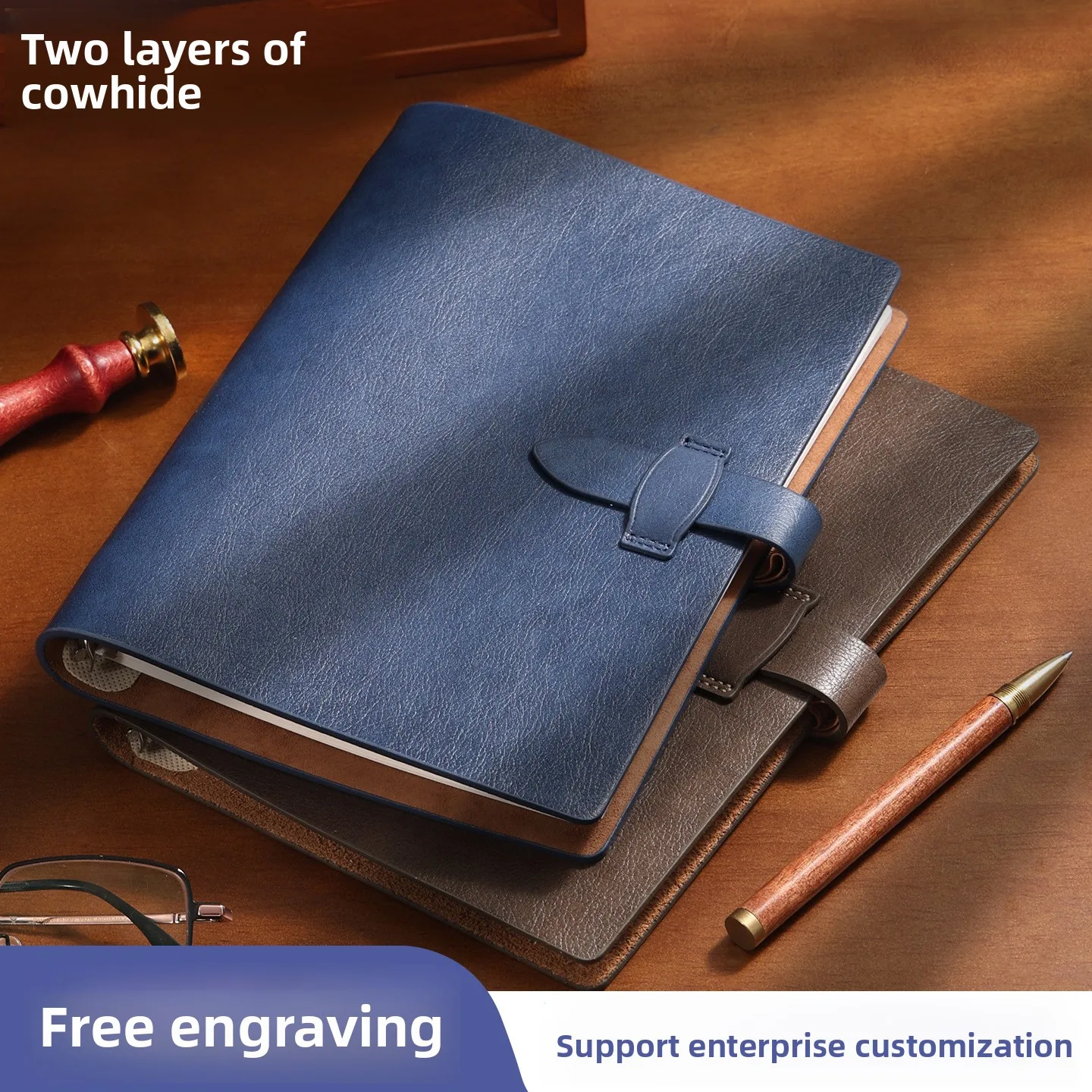 Refillable Split Leather Loose Leaf Notebook Binder, Business Meeting Journal in A6 A5 B5 Sizes with 100 gsm Woodfree Lined