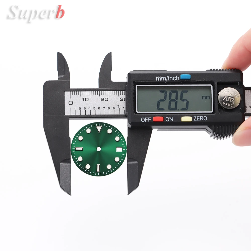 NH35 28.5mm Green Luminous S Dial SUB Mariner Watch Dial Suitable for NH35 NH36 4R36 Movement Watch Face Tools Watch Accessories