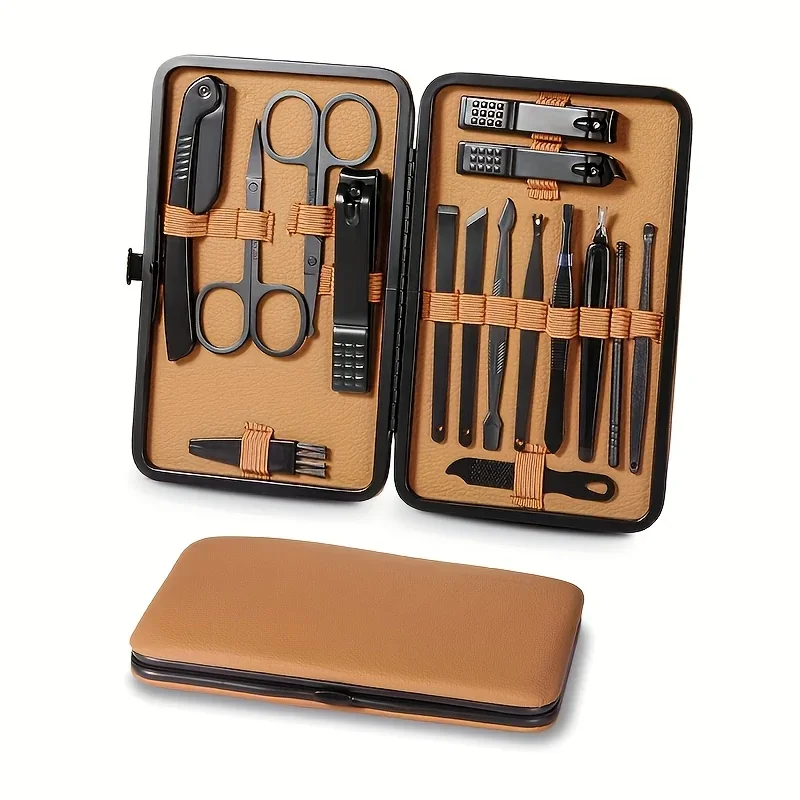 16pcs luxury stainless steel nail and foot repair kit, professional nail clippers, scissors and beauty tools with portable box