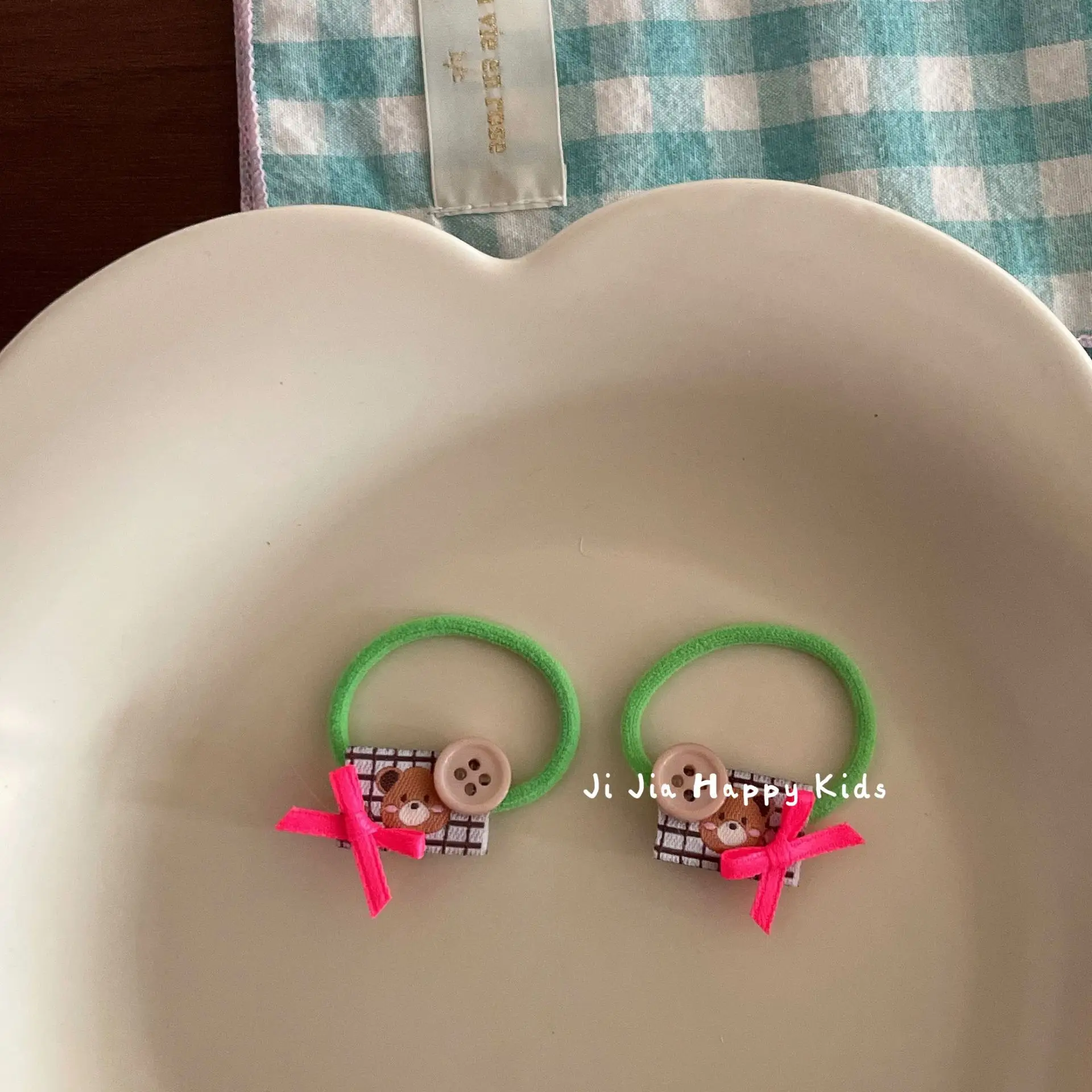 

2pcs Kids Candy Color Bow Button decoration Hair Tie Cute Cartoon Fabric Elastic Ponytail Hair Circle for Toddler Baby