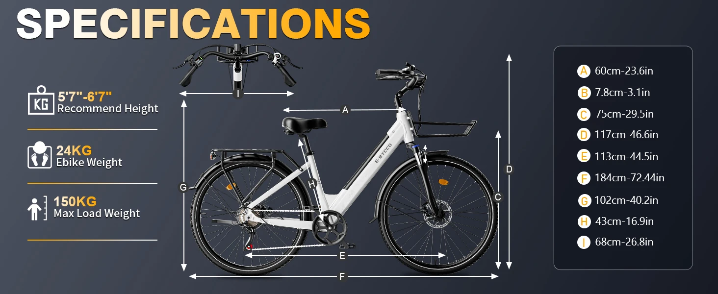 E-Bycco V1 Elektrofahrrad 250W/500W Motor 36V15.6AH Abnehmbarer Akku Erwachsenen-Pendlerfahrrad 28 Zoll Reifen Höchstgeschwindigkeit 45KM/H E-Bike mit Korb – Detail 11