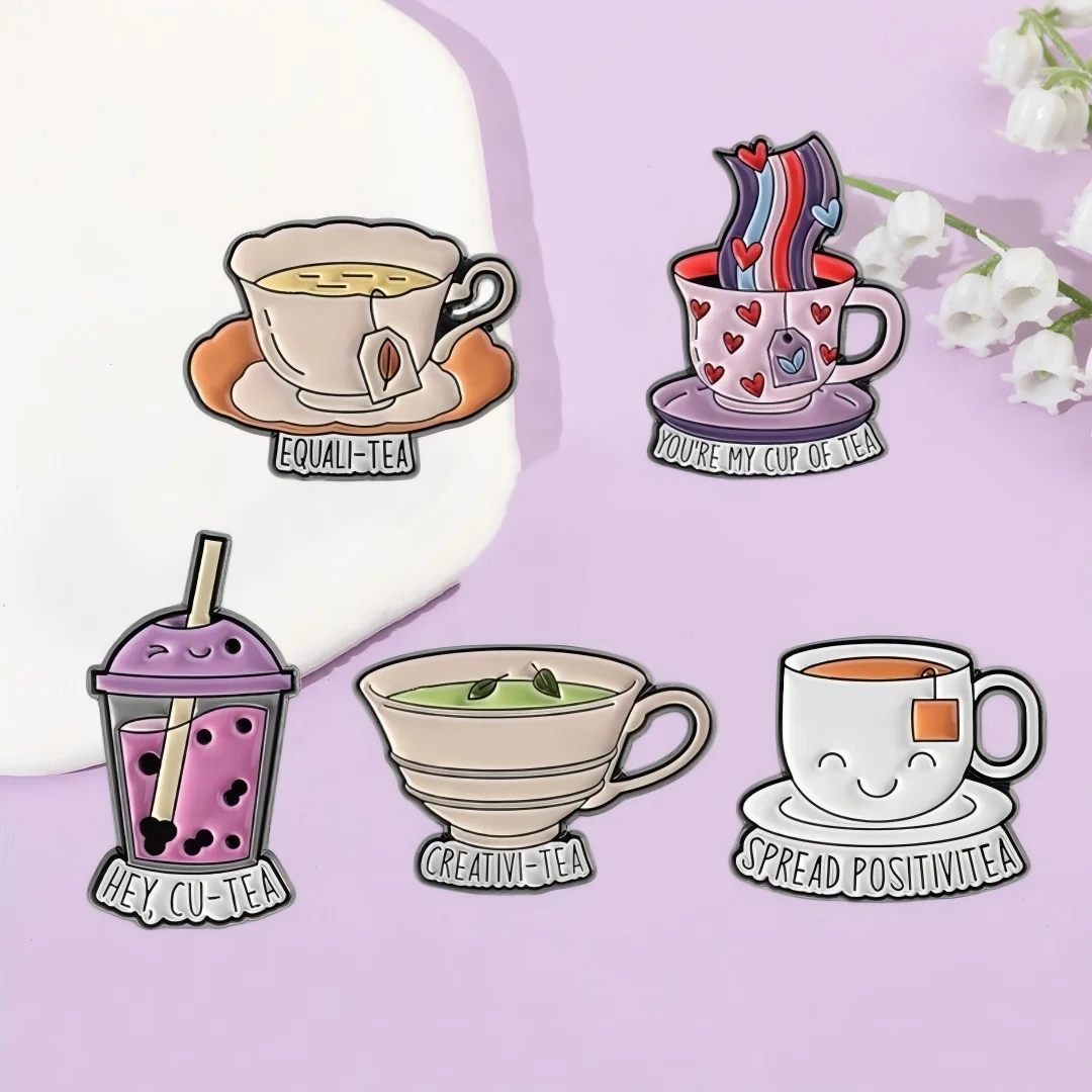 Milk Tea Green Tea Enamel Pins Cartoon Badge YOU'RE MY CUP OF TEA Brooch Backpack Custom Funny Jewelry Accessory Gift for Friend