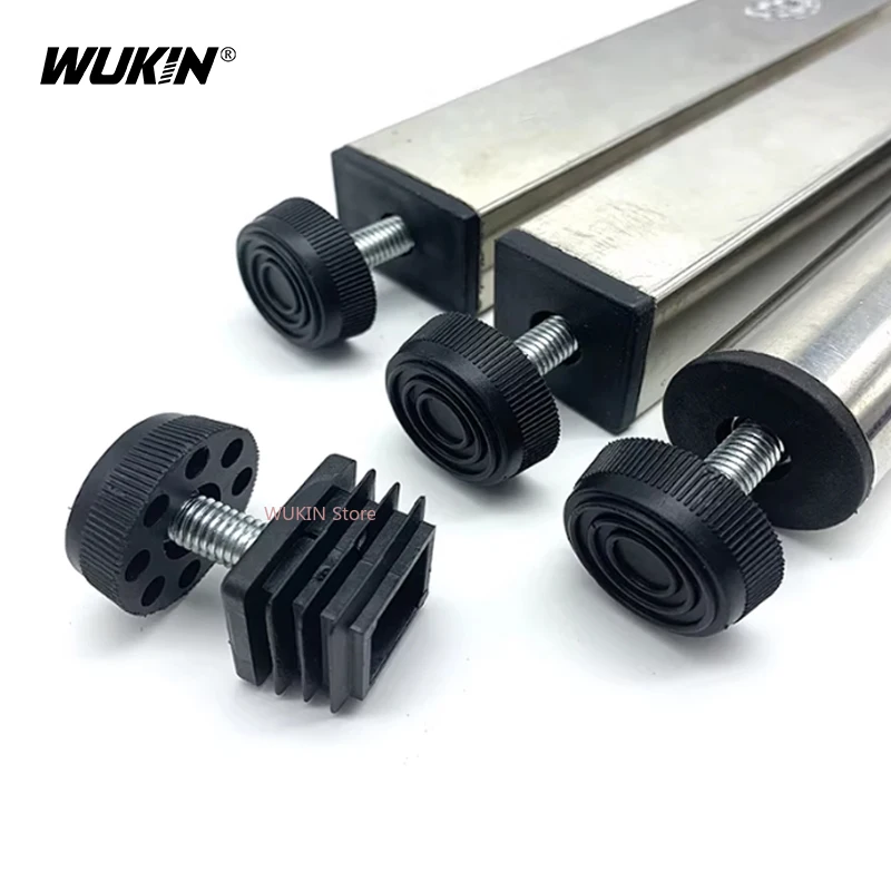 Black Adjustable Height Screw Foot Levelling Pad Square/Round Plastic Pipe Plugs Furniture Leg End Caps Cover