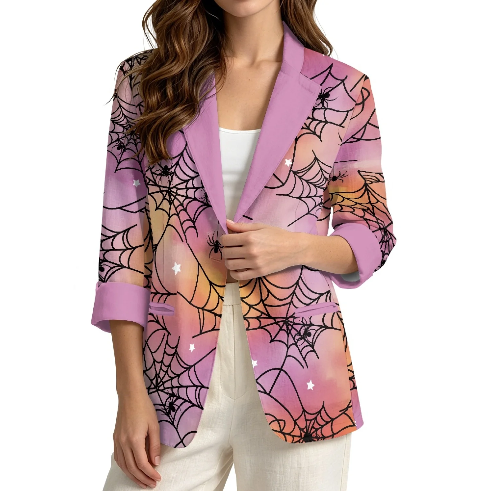 INSTANTARTS Cárdigan de Lino para Mujer de Halloween, Chaquetas de Mujer, Blazers y Conjuntos de Traje, Ropa Femenina, Blusas de Mujer, Ropa Barata