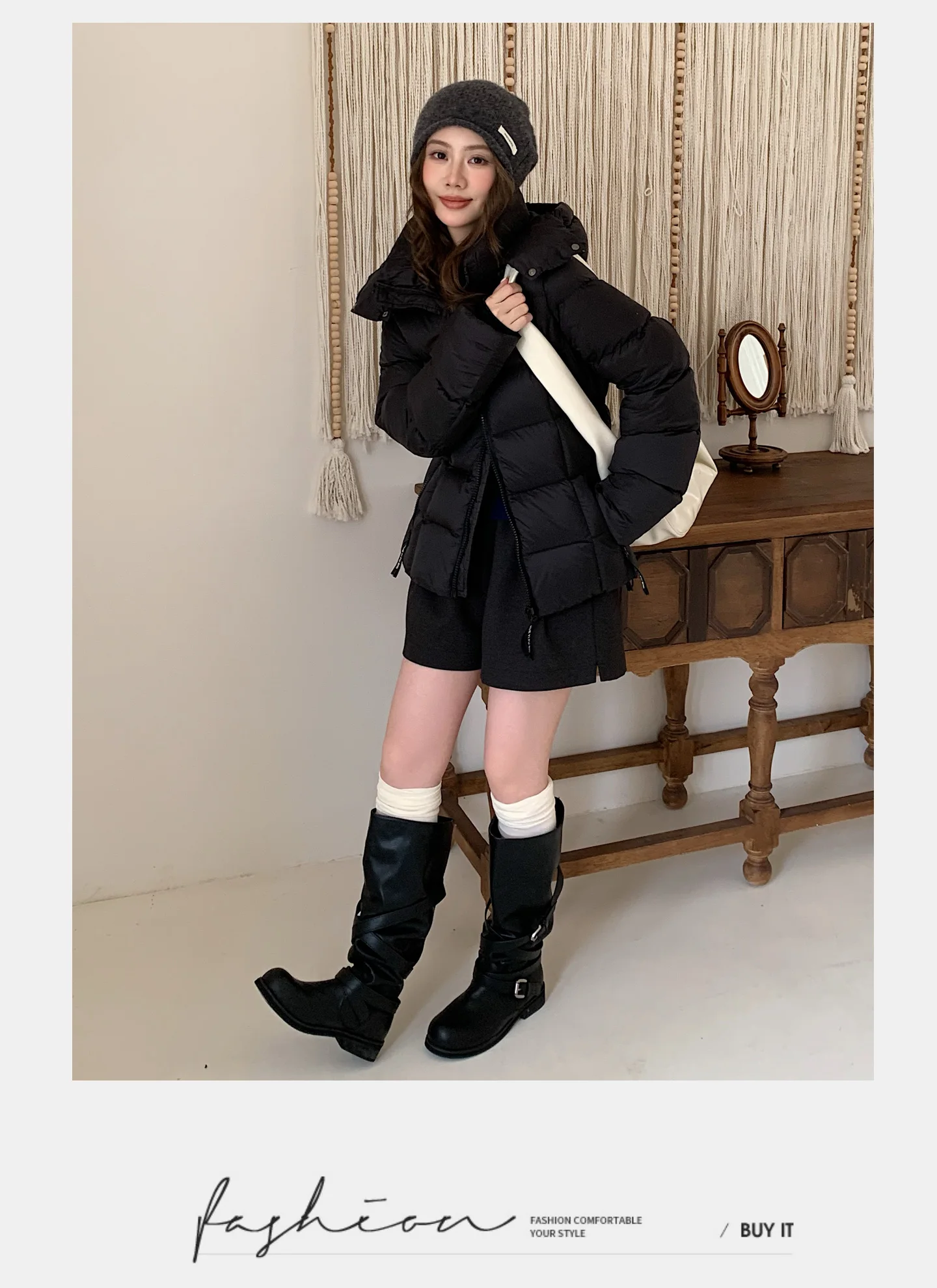 Winter Solid Color Long-sleeved Short Fur Collar Hooded Down Jacket Korean Women's Holiday Fashion Versatile and Thin Coat