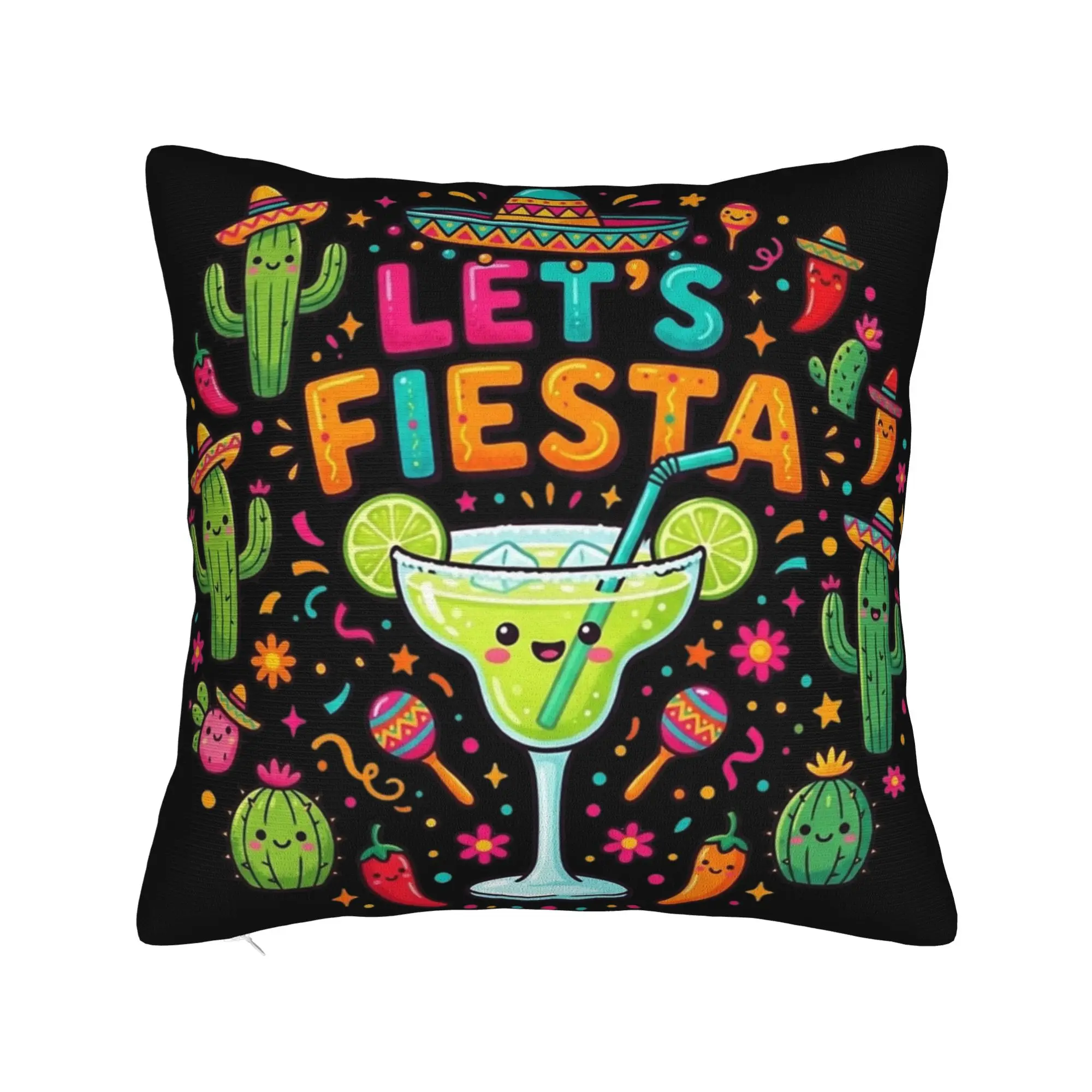 Let's Fiesta Cinco De Mayo  Pillow Covers Accessories Printed Cushion Cover Gift  Throw Pillow Case Cover Home Multi-Size