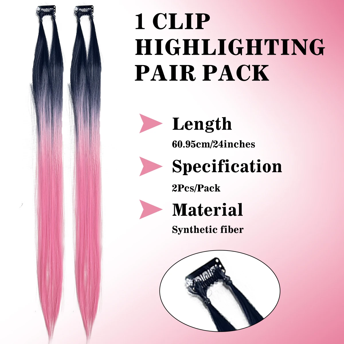 Clip‑in Hair Extensions Long Straight Ombre Synthetic Hair Pieces 2Pcs/Set Fashion Highlight Hair For Women Hair Accessories