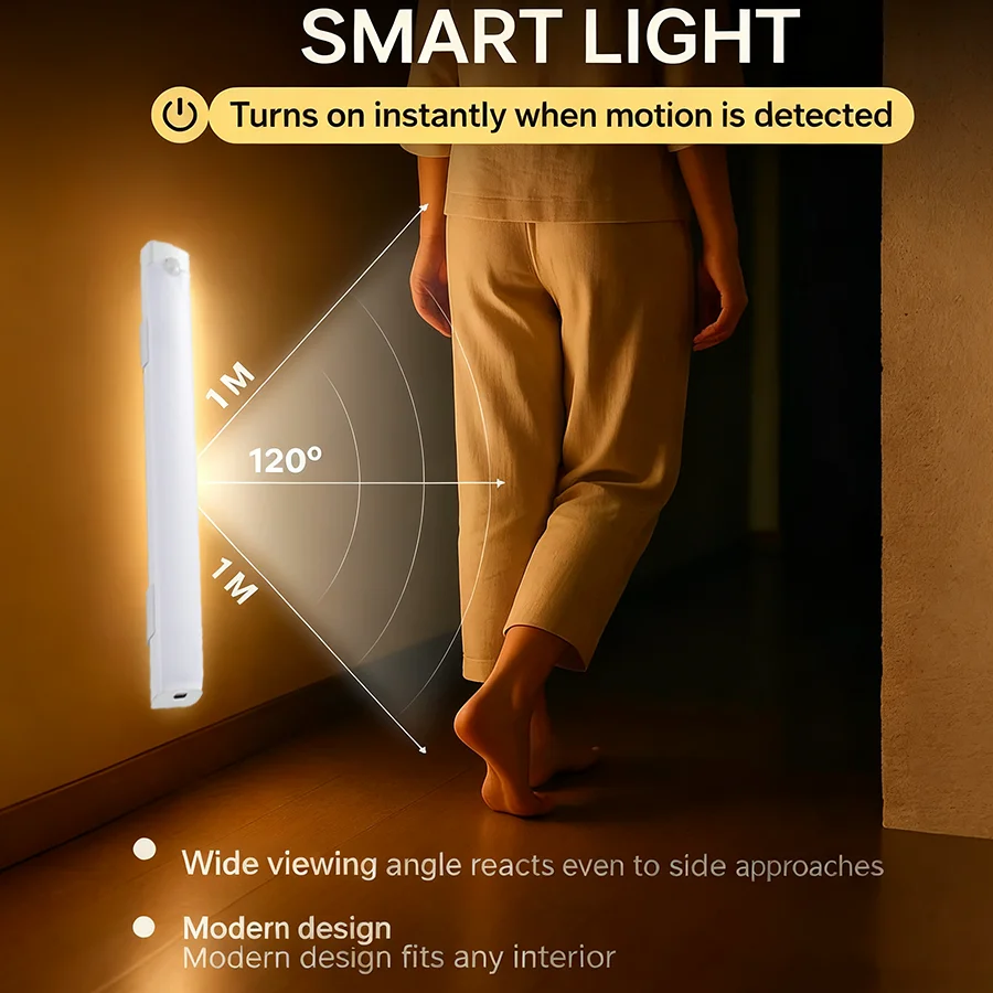 Drahtlose LED-Schrankbeleuchtung, Bewegungsmelder, LED-Balkenlicht, wiederaufladbar, magnetisch, für Küche, Schrank, Nachtlicht, Innenbeleuchtung