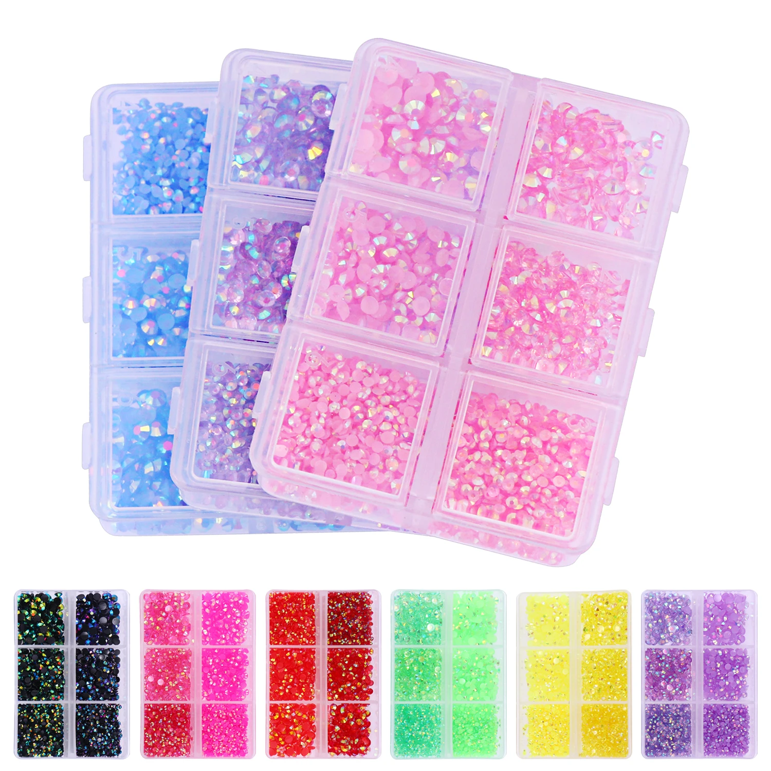 About 2700pcs/Box AB Jelly/Clear Rhinestones Kit 2/3/4mm Flatback Resin Crystal Glitter Stone Strass DIY 3D Nail Art Decoration